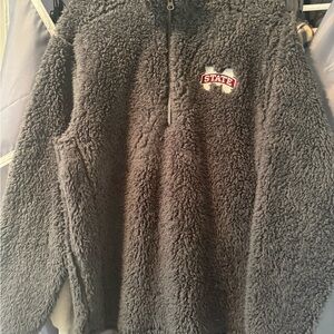 Oxford Gray Plush Fleece Jacket with Embroidered Mississippi State logo EUC l